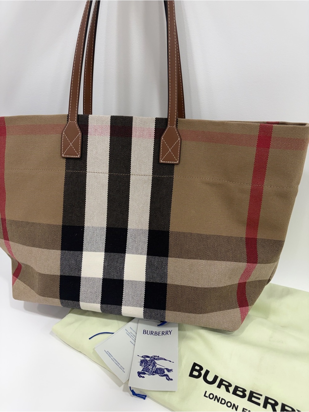 The Burberry London Checkered Tote Bag Medium Taupe Brown
